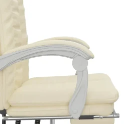 vidaXL Silla de oficina reclinable cuero sintético Crema Clearance