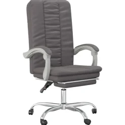 vidaXL Silla de oficina reclinable cuero sintético Gris New