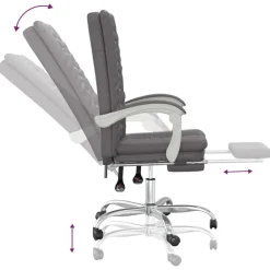 vidaXL Silla de oficina reclinable cuero sintético Gris New