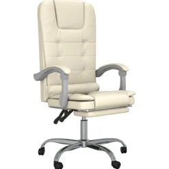 vidaXL Silla de oficina reclinable masaje cuero sintético color Crema Sale