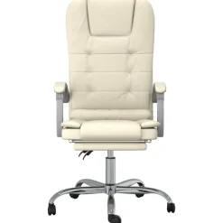 vidaXL Silla de oficina reclinable masaje cuero sintético color Crema Sale