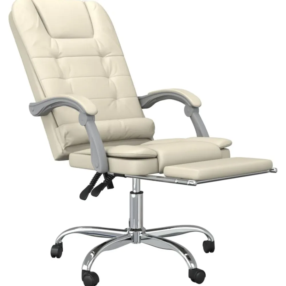 vidaXL Silla de oficina reclinable masaje cuero sintético color Crema Sale