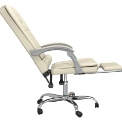 vidaXL Silla de oficina reclinable masaje cuero sintético color Crema Sale