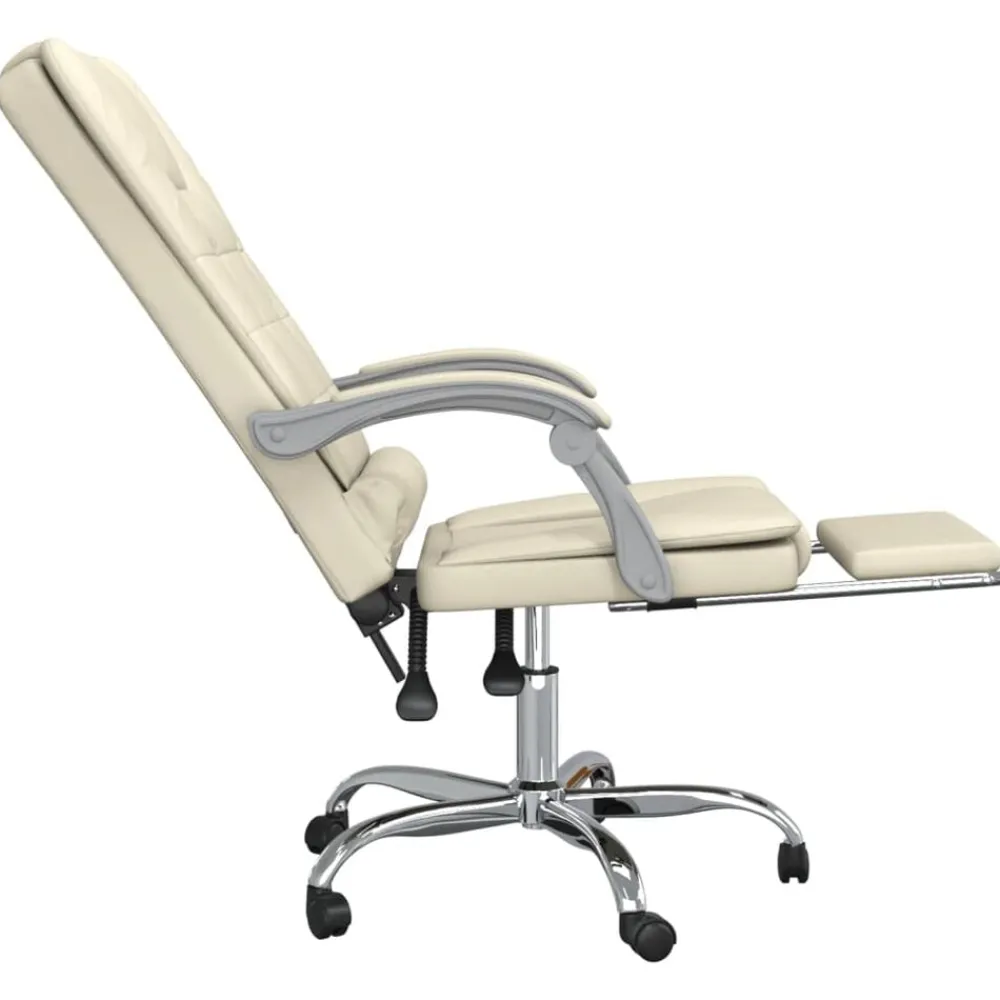 vidaXL Silla de oficina reclinable masaje cuero sintético color Crema Sale