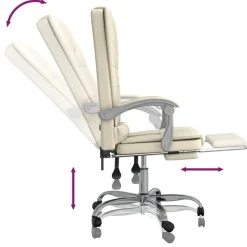 vidaXL Silla de oficina reclinable masaje cuero sintético color Crema Sale
