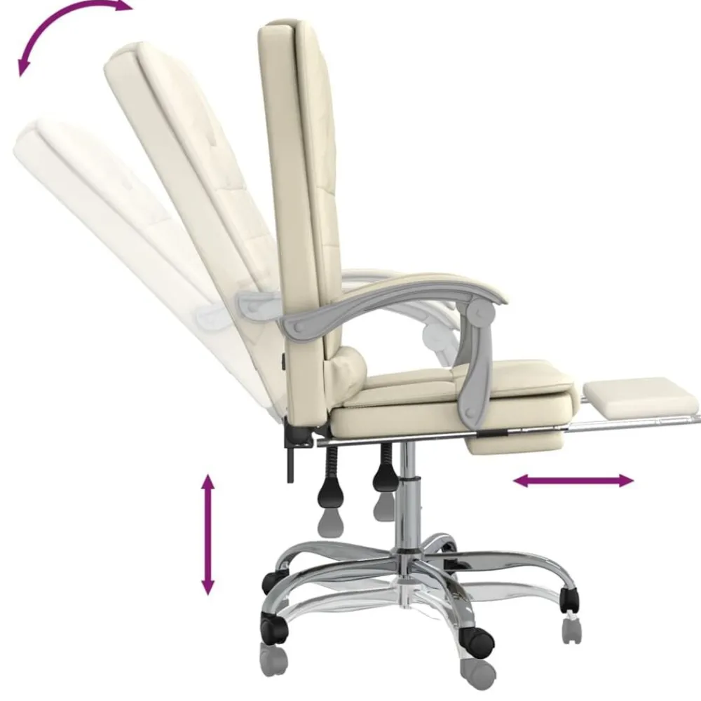 vidaXL Silla de oficina reclinable masaje cuero sintético color Crema Sale