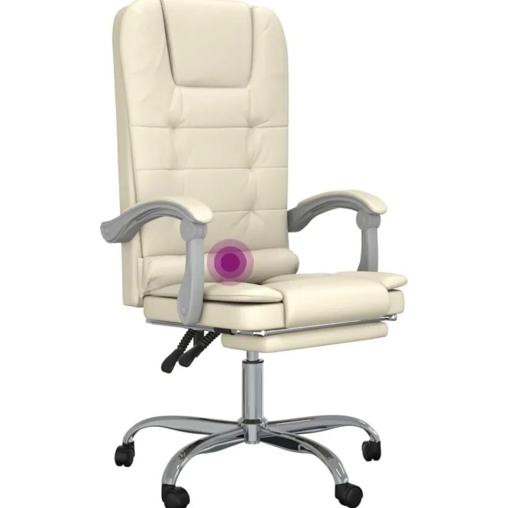 vidaXL Silla de oficina reclinable masaje cuero sintético color Crema Sale