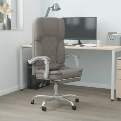vidaXL Silla de oficina reclinable con masaje tela gris Taupé Sale