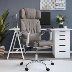 vidaXL Silla de oficina reclinable con masaje tela gris Taupé Best