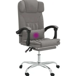 vidaXL Silla de oficina reclinable con masaje tela gris Taupé Best