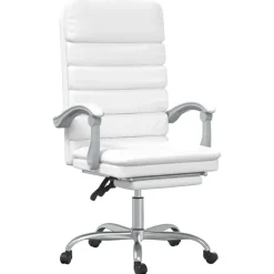 vidaXL Silla de oficina reclinable masaje cuero sintético Blanco New