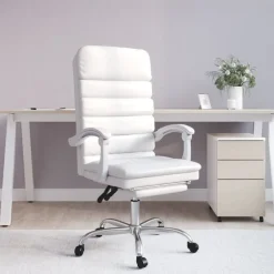 vidaXL Silla de oficina reclinable masaje cuero sintético Blanco New