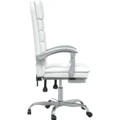 vidaXL Silla de oficina reclinable masaje cuero sintético Blanco New