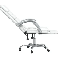 vidaXL Silla de oficina reclinable masaje cuero sintético Blanco New