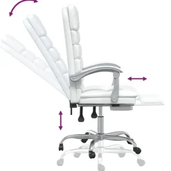 vidaXL Silla de oficina reclinable masaje cuero sintético Blanco New