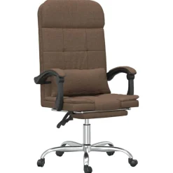 vidaXL Mobiliario De Oficina-Silla de oficina reclinable con masaje de tela marrón