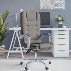 vidaXL Mobiliario De Oficina-Silla de oficina reclinable con masaje tela gris