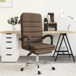 vidaXL Mobiliario De Oficina-Silla de oficina reclinable con masaje de tela marrón