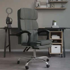 vidaXL Silla de oficina reclinable de tela Gris oscuro Best