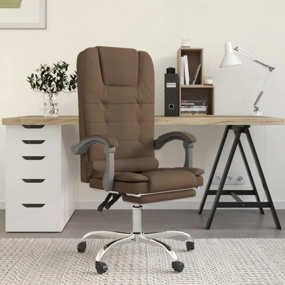 vidaXL Silla de oficina reclinable con masaje de tela marrón Marrón Discount