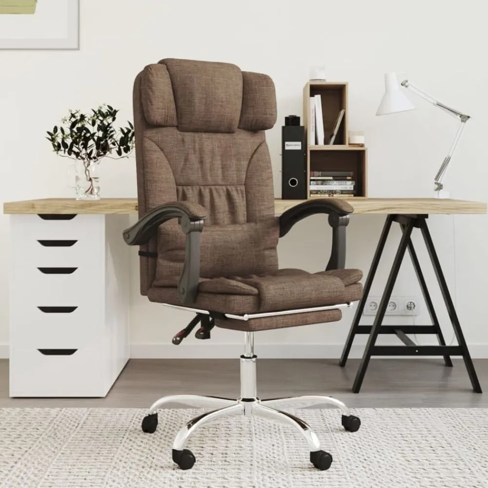 vidaXL Mobiliario De Oficina-Silla de oficina reclinable con masaje de tela marrón