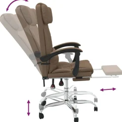 vidaXL Mobiliario De Oficina-Silla de oficina reclinable con masaje de tela marrón