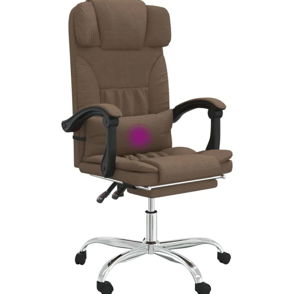 vidaXL Mobiliario De Oficina-Silla de oficina reclinable con masaje de tela marrón