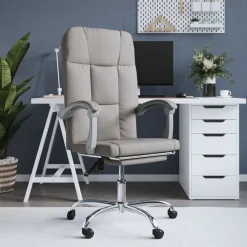 vidaXL Mobiliario De Oficina-Silla de oficina reclinable de tela gris