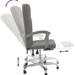 vidaXL Mobiliario De Oficina-Silla de oficina reclinable de tela gris