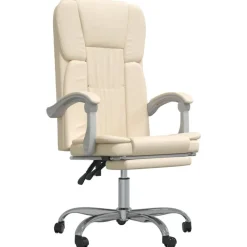 vidaXL Silla de oficina reclinable cuero sintético Crema Outlet