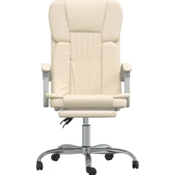 vidaXL Silla de oficina reclinable cuero sintético Crema Outlet