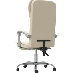 vidaXL Silla de oficina reclinable cuero sintético Crema Outlet