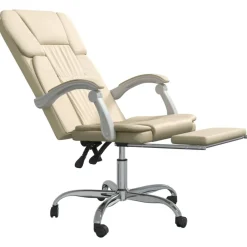 vidaXL Silla de oficina reclinable cuero sintético Crema Outlet