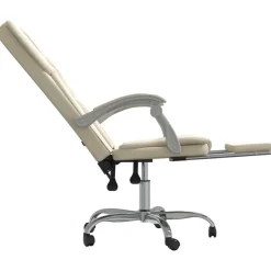 vidaXL Silla de oficina reclinable cuero sintético Crema Outlet