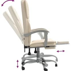 vidaXL Silla de oficina reclinable cuero sintético Crema Outlet