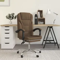 vidaXL Silla de oficina reclinable de tela marrón Marr&oacute;n Outlet