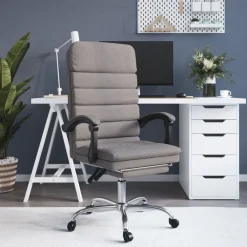 vidaXL Silla de oficina reclinable con masaje tela gris Taupé Best
