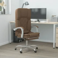 vidaXL Mobiliario De Oficina-Silla de oficina reclinable con masaje de tela marrón
