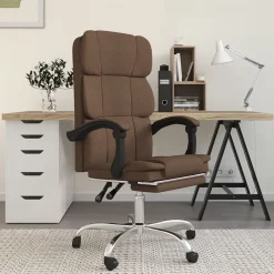 vidaXL Mobiliario De Oficina-Silla de oficina reclinable de tela marrón