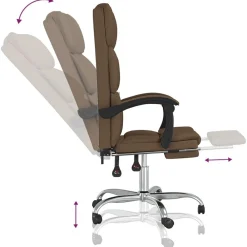 vidaXL Mobiliario De Oficina-Silla de oficina reclinable de tela marrón