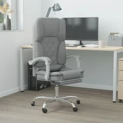 vidaXL Silla de oficina reclinable con masaje de tela Gris claro New