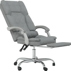 vidaXL Silla de oficina reclinable con masaje de tela Gris claro New