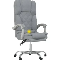 vidaXL Silla de oficina reclinable con masaje de tela Gris claro New
