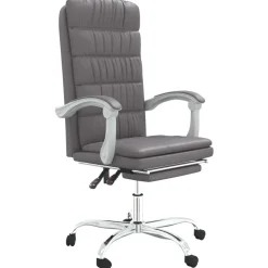 vidaXL Silla de oficina reclinable cuero sintético Gris New