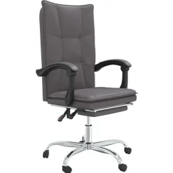 vidaXL Silla de oficina reclinable cuero sintético Gris Hot