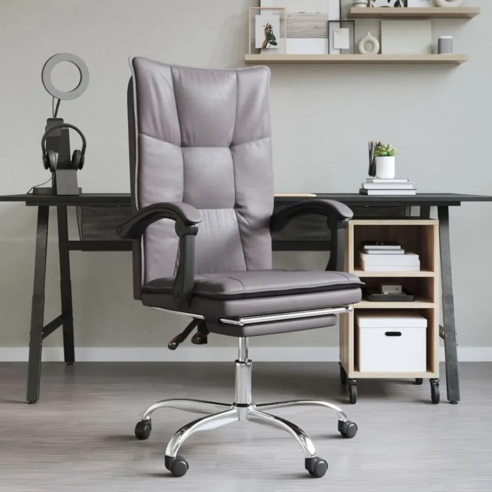 vidaXL Silla de oficina reclinable cuero sintético Gris Hot