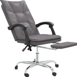 vidaXL Silla de oficina reclinable cuero sintético Gris Hot