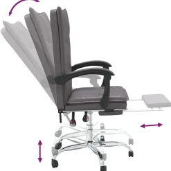 vidaXL Silla de oficina reclinable cuero sintético Gris Hot