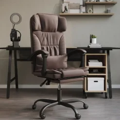 vidaXL Silla de oficina reclinable cuero sintético marrón Marr&oacute;n Hot