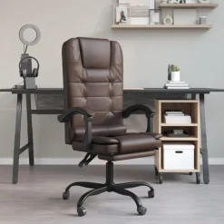 vidaXL Silla de oficina reclinable masaje cuero sintético marrón Marr&oacute;n Sale
